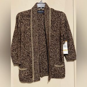 NEW JONES NEW YORK SIGNATURE PETITES CARDIGAN GOLD CHAIN ACCENTS SIZE S